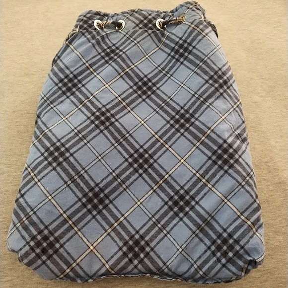 Vera Bradley Drawstring Backpack Blue Floral and Plaid Pattern - Picture 10 of 16